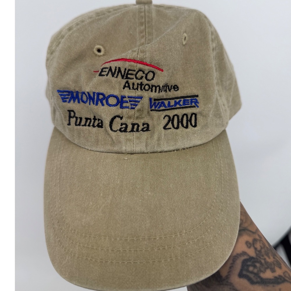 Vintage Adams Tenneco Automotive Monroe Walker Punta Cana 2000 Khaki Hat Leather